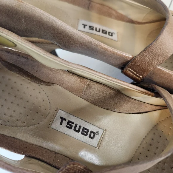 TSUBO Acrea Shoes Heels Taupe Leather Suede Mary Jane Platform Block Size 10 40 - Picture 8 of 11